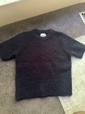INDUSTRY Black Knit Pullover Sweater Crew Neck Short Sleeve